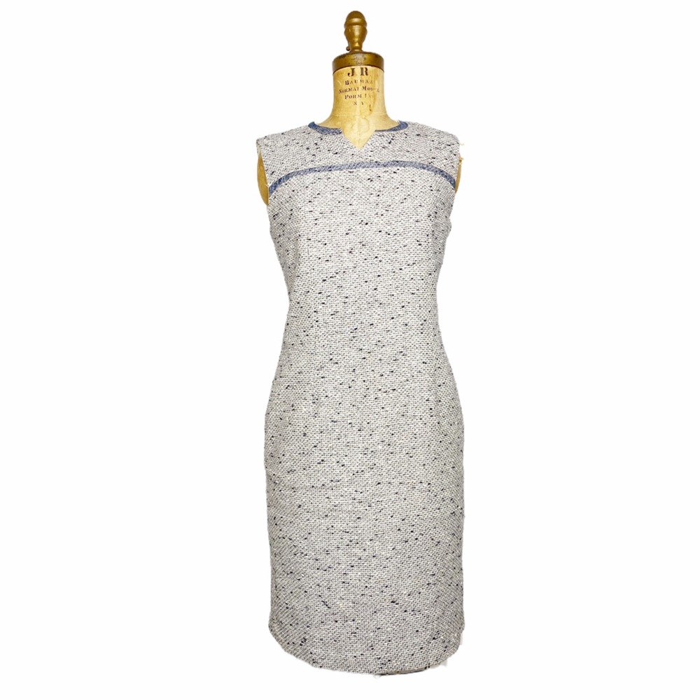 MAGASCHONI Tweed Silver Navy Woven Shift Business Casual Dress